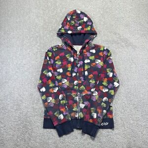Aeropostale Hoodie Womens Large Multicolor Heart All Over Print Zip Up Y2K